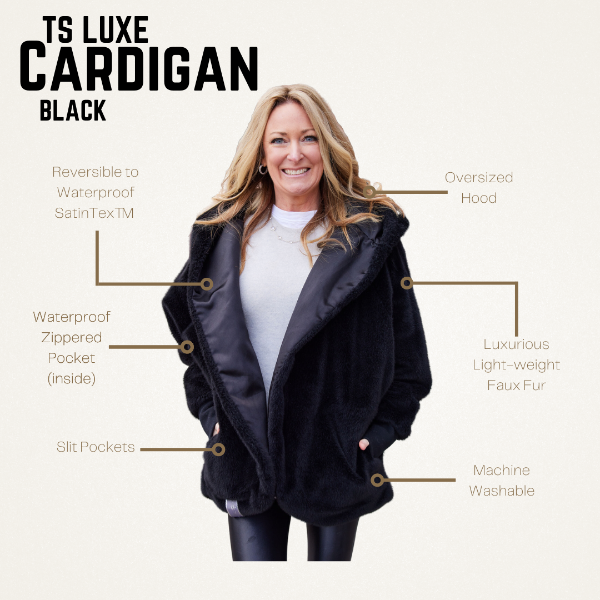 windproof waterproof cardigan faux fur black oversized hood