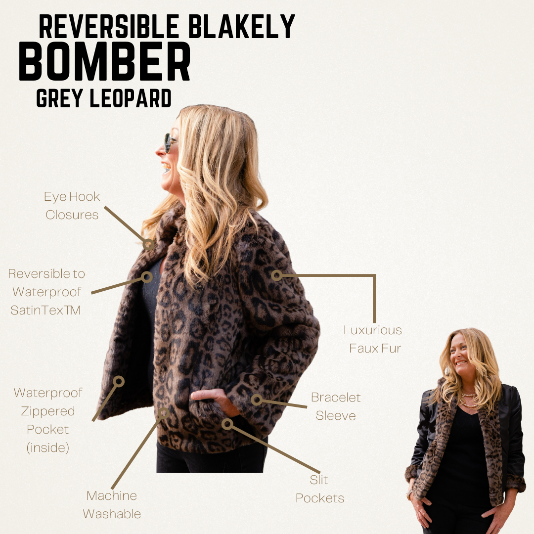 Grey Leopard Faux Fur Reversible Blakely Bomber Jacket | Pretty Rugged