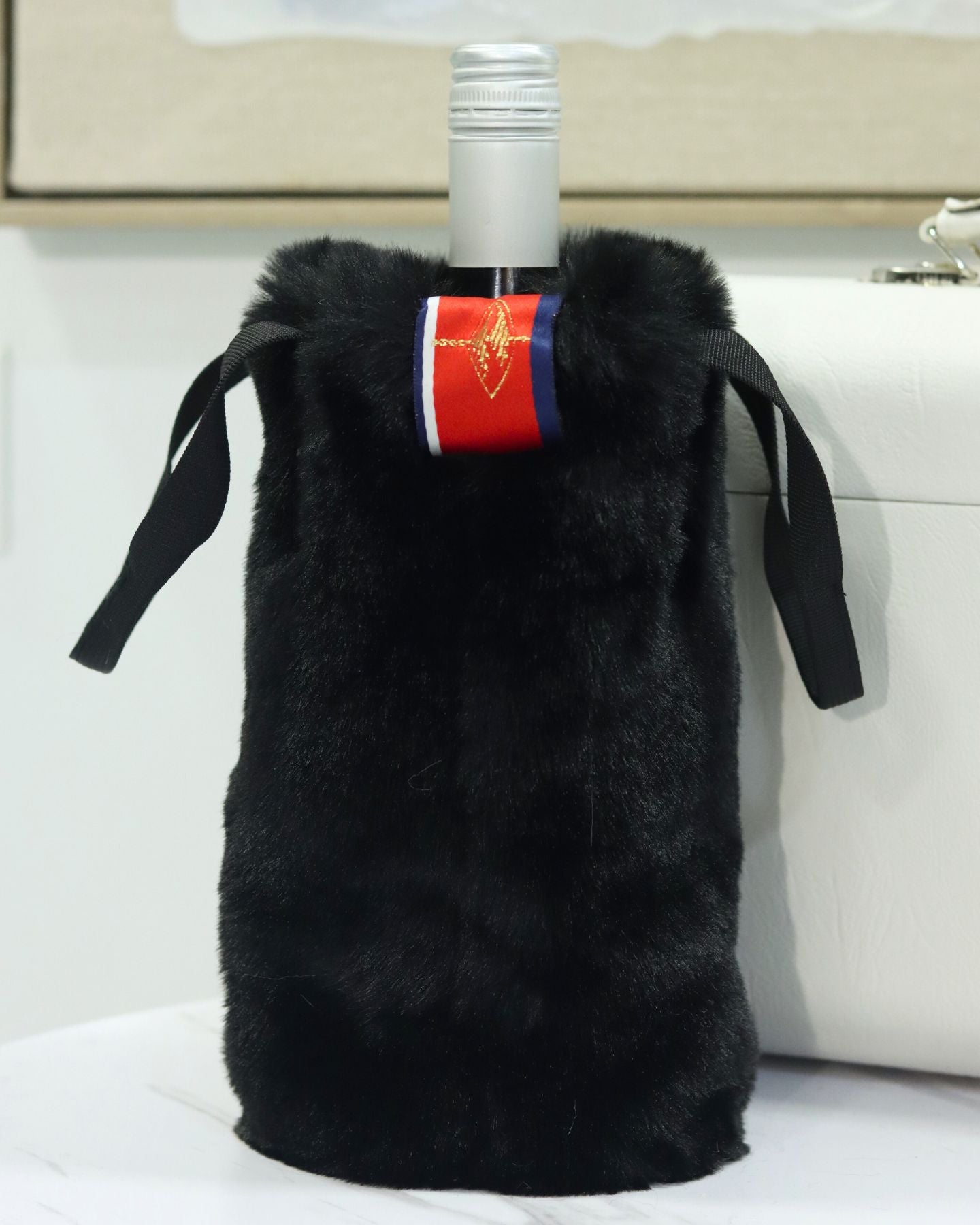 The Black Faux Fur Wine Tote