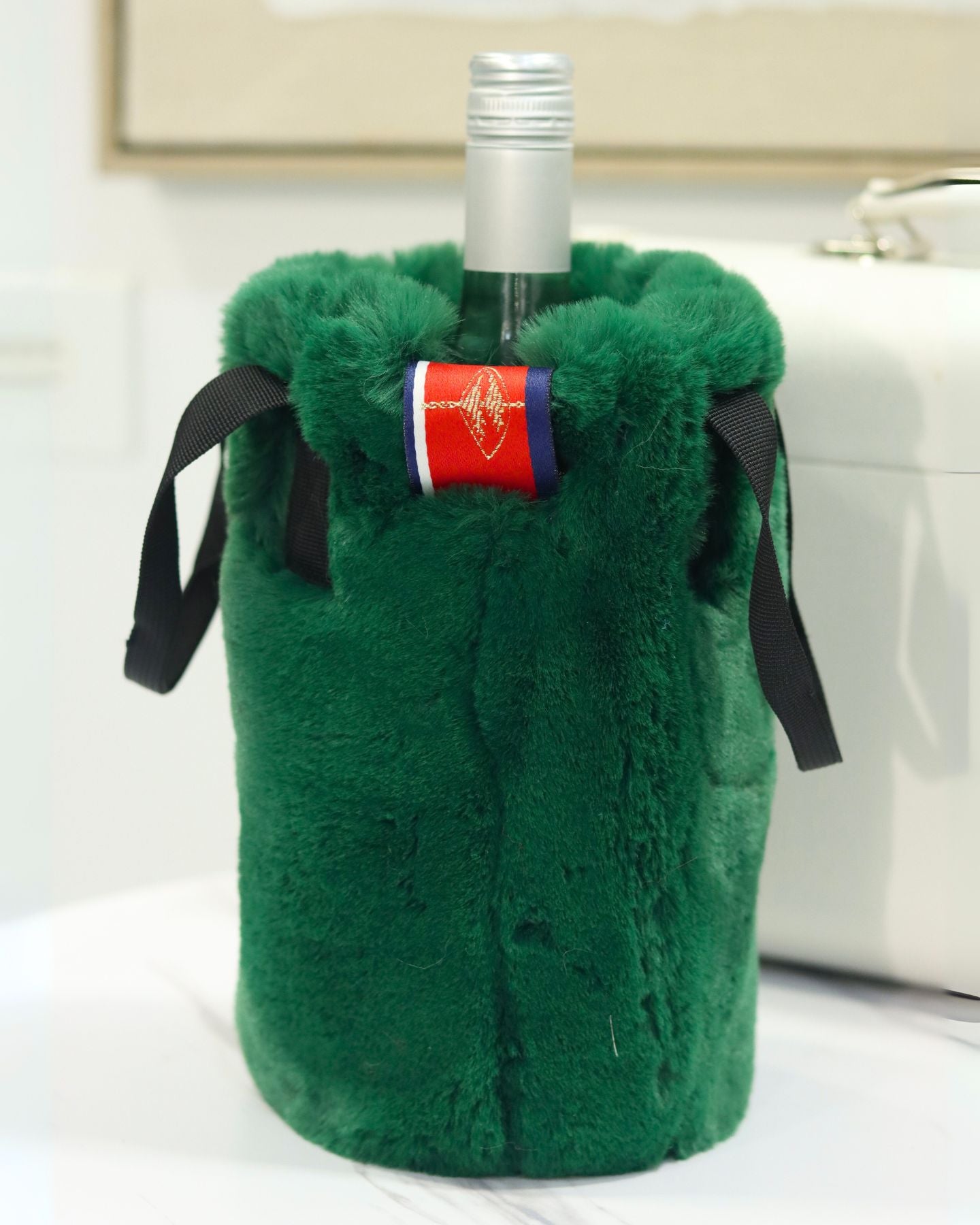 The Green Faux Fur Wine Tote