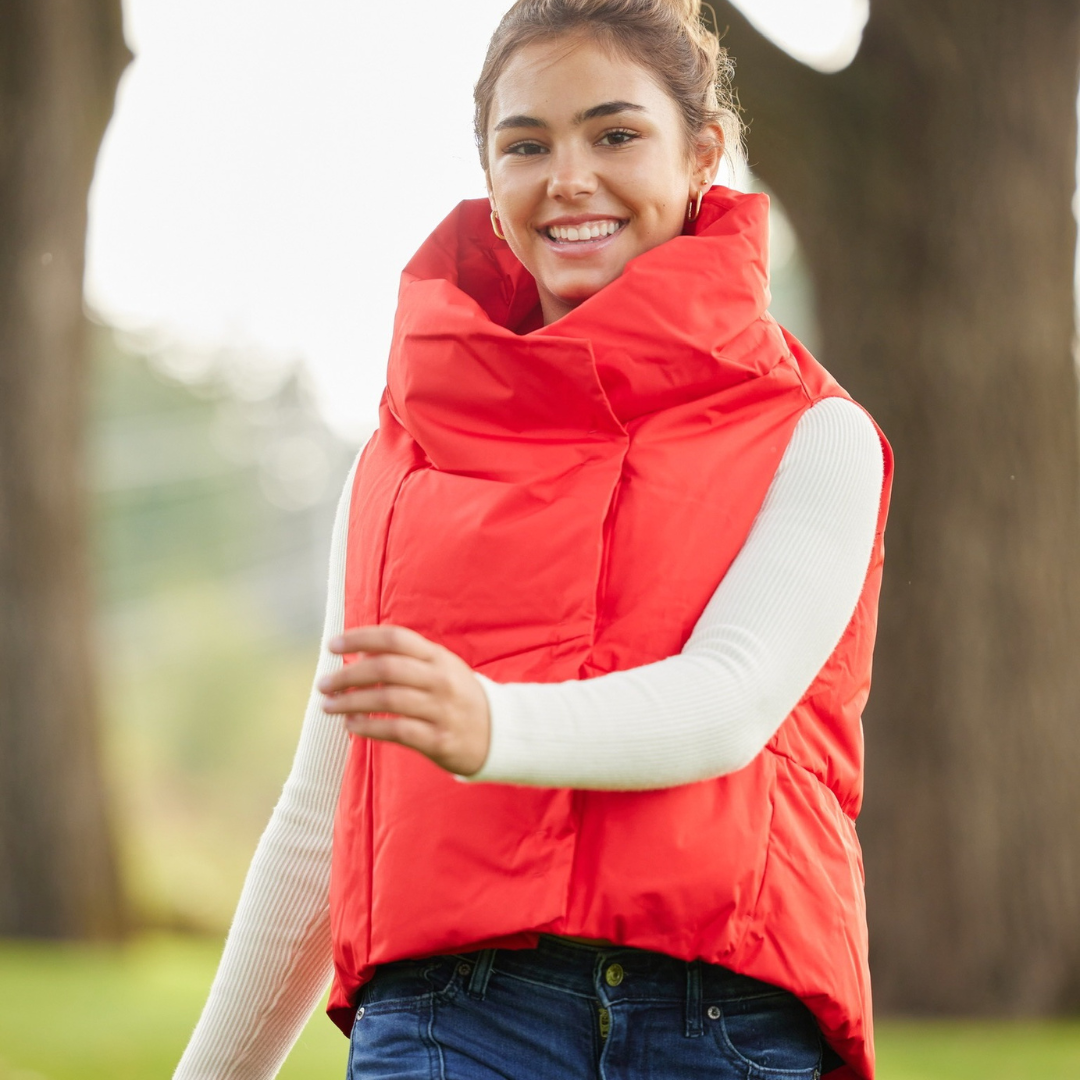 Ladies red puffer vest online