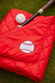 Baseball on Red Puffer Blanket