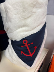 Red Anchor on White Large Faux Fur Outdoor Blanket