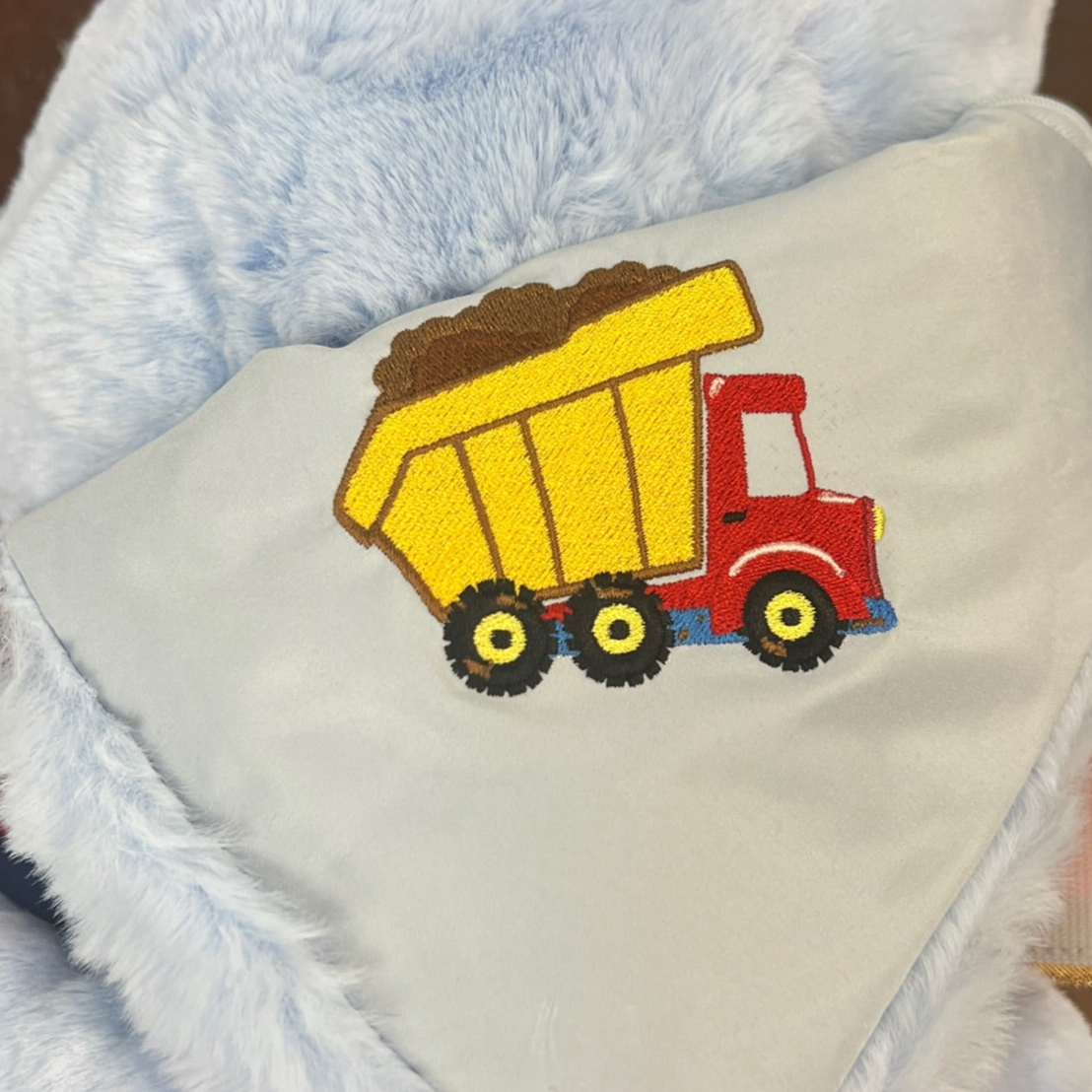 Dump Truck on Blue Baby Blanket