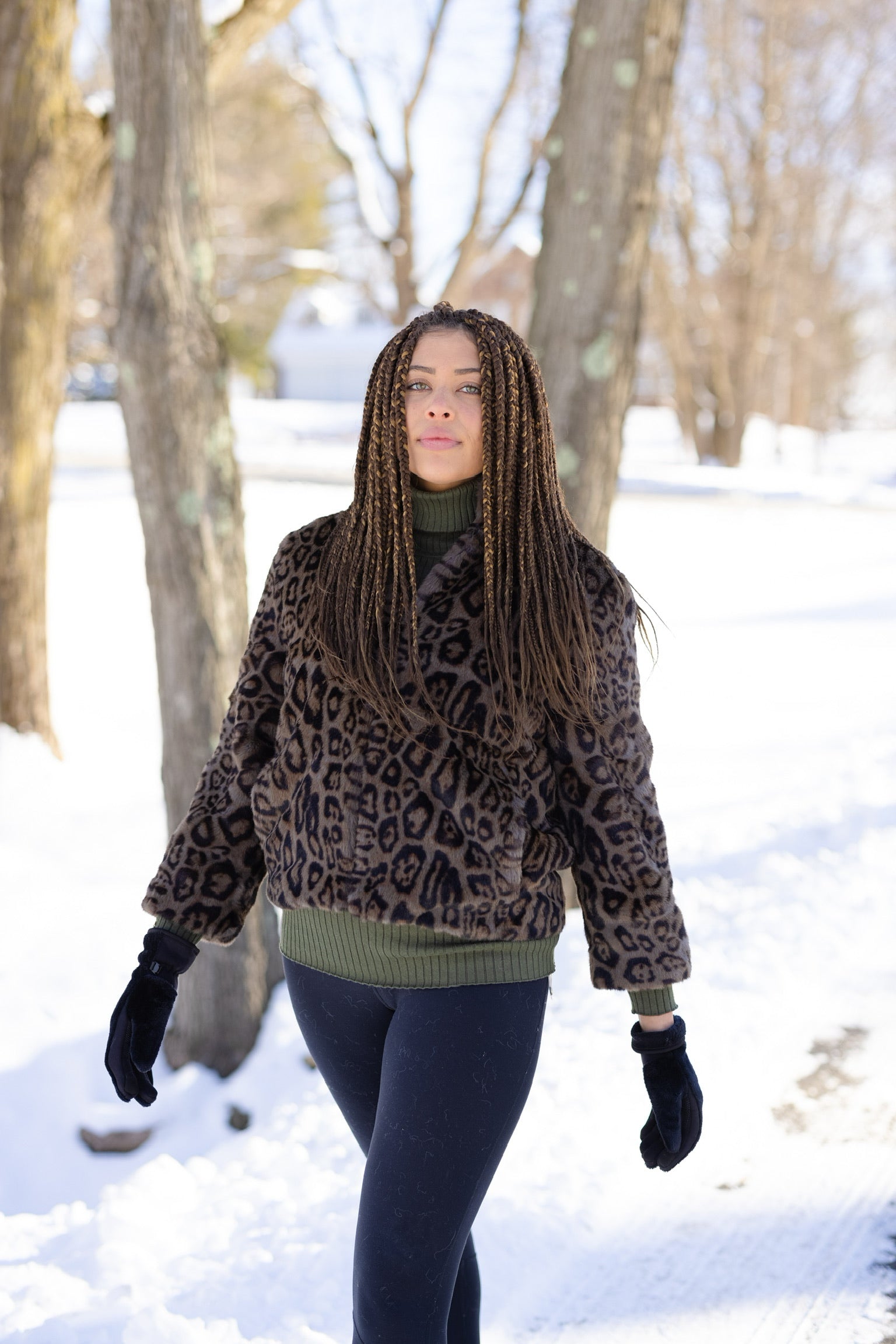 Grey Leopard Faux Fur Reversible Bomber Jacket