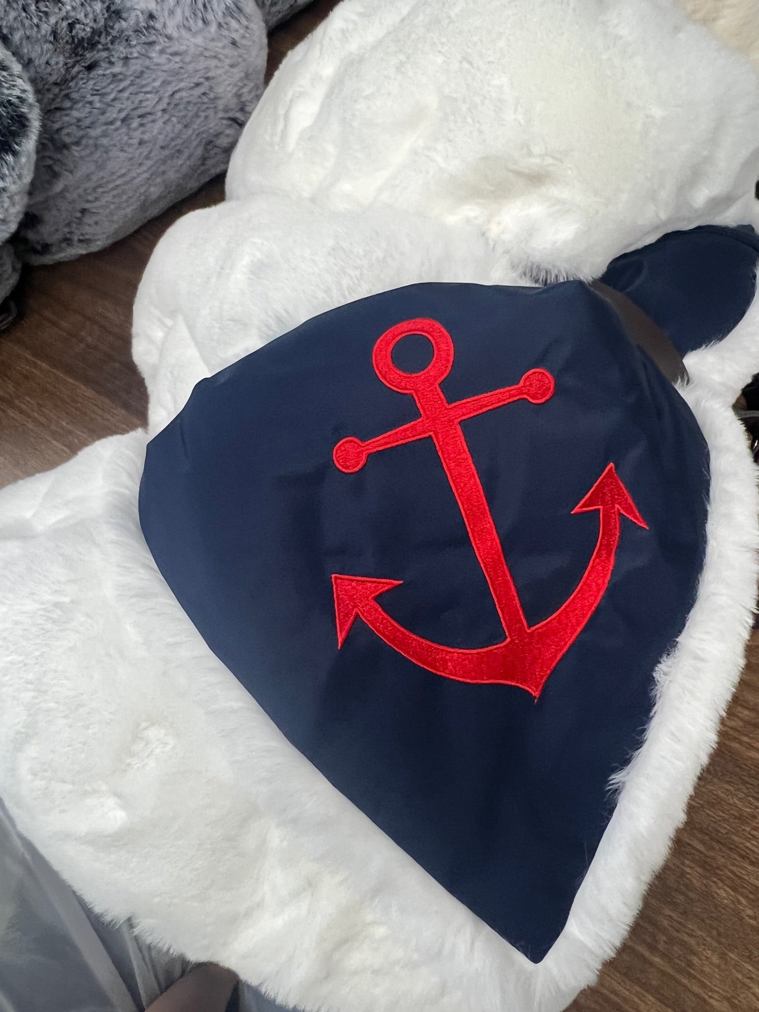 Red Anchor on White Outdoor Lap Blanket