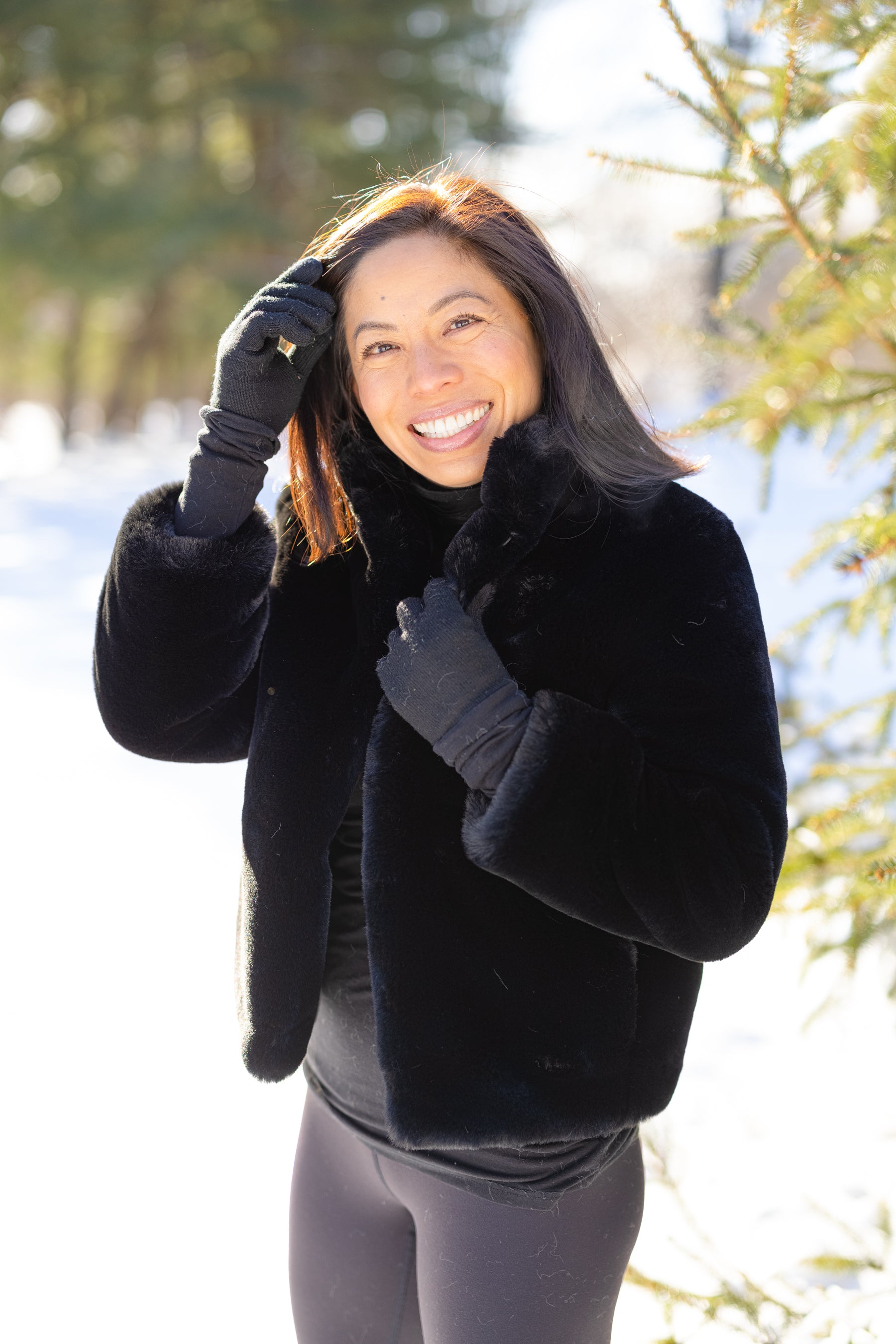 Black Faux Fur Reversible Bomber Jacket