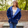 windproof waterproof cardigan faux fur navy oversized hood