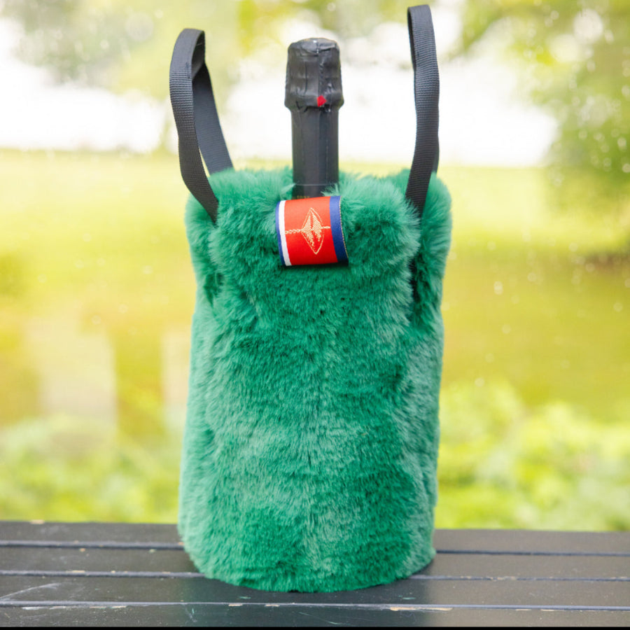 Faux fur wine tote host gift pretty rugged