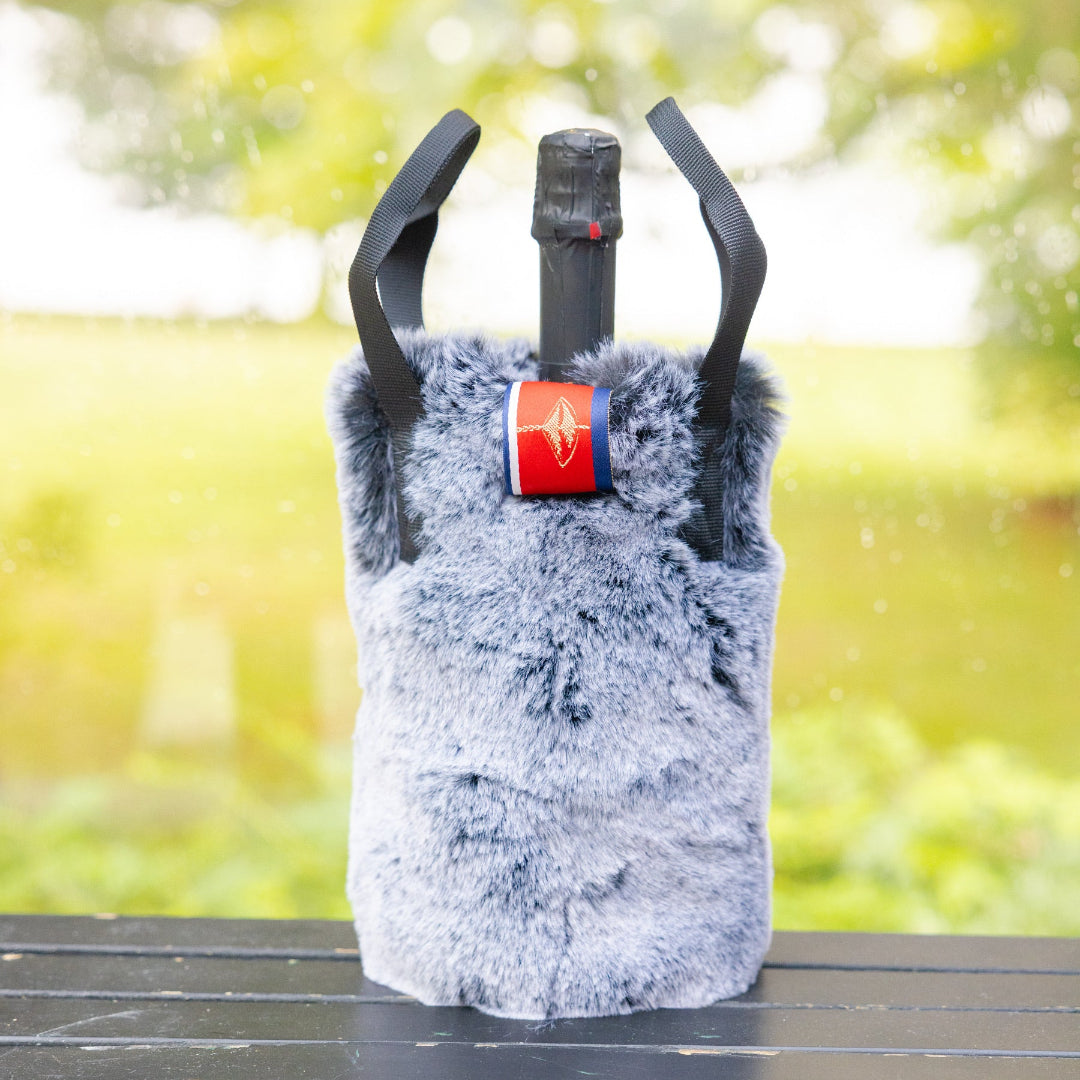 Faux fur wine tote host gift pretty rugged