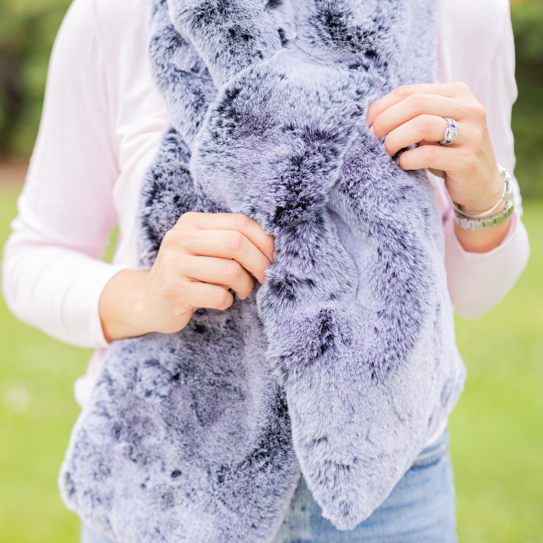 Faux fur extra-long scarf in deep purple - Cornflower Blue