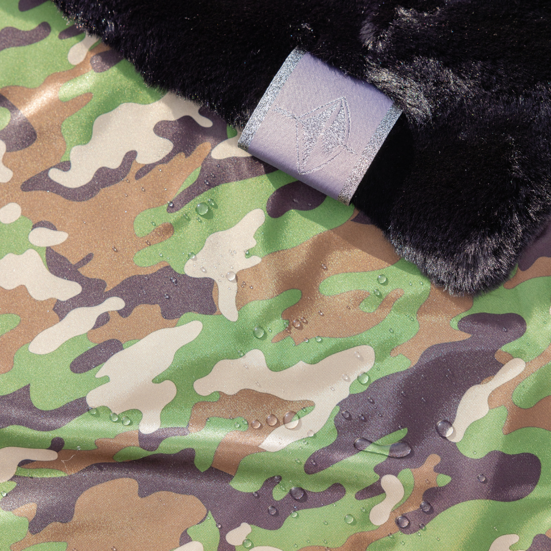 TS Luxe Black Faux Fur Blanket with Camo SatinTex™